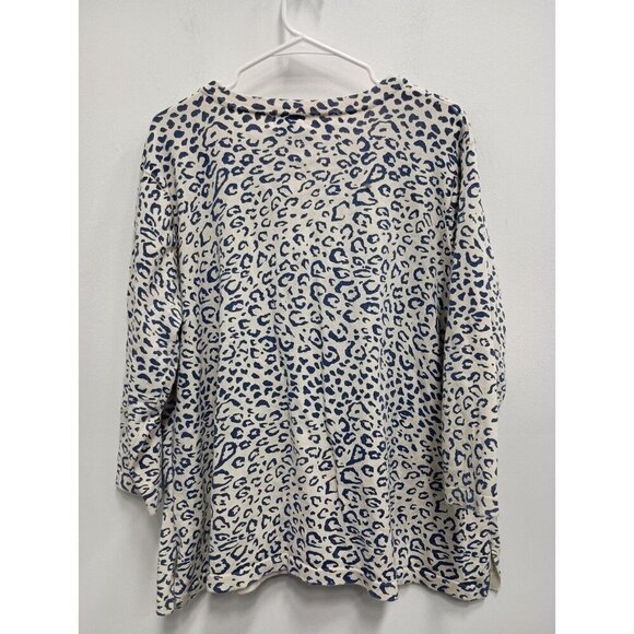 Vicki Wayne Womens Sweater 2X Off White Blue Animal Print Beaded V-Neck Pullover - Picture 8 of 8